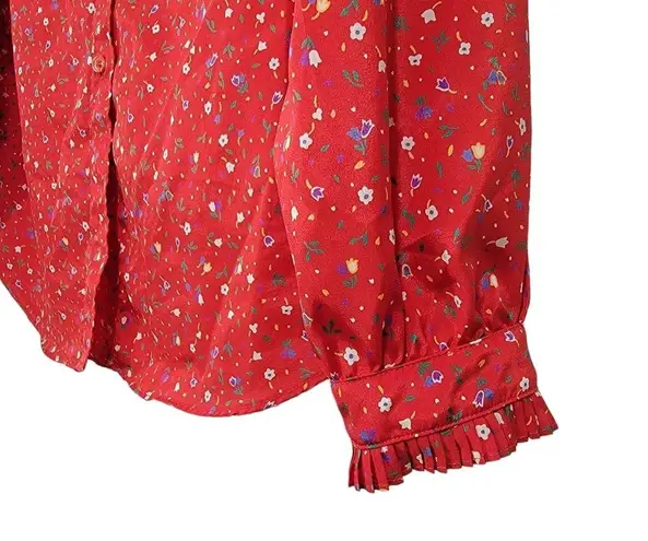 The Villager VTG Red Mini Floral Print Button Down Long Sleeve Women's Size 16