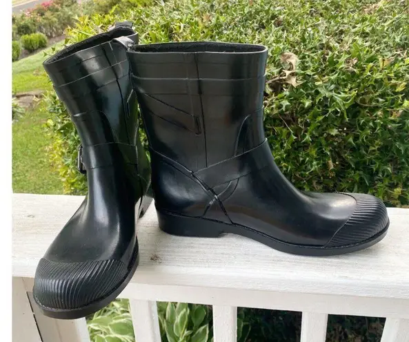 Coach  Black Short Rain Boots with Buckles Size 8