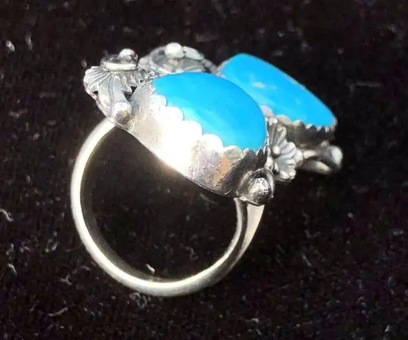 Navajo Handmade Ring 925 Silver Tuquoise sz 7 Artist Signed Peterson Johnson
