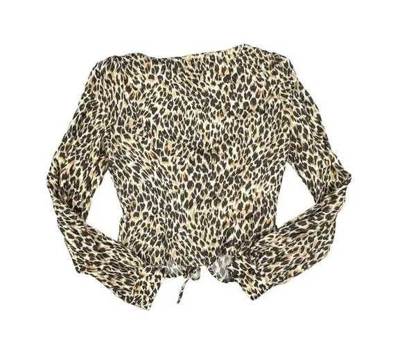 Majorelle  - Waldorf Long Sleeve Animal Print Tie Front Top in Brown & Cream