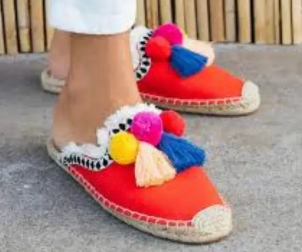 Anthropologie Soludos  Unique Coco Pompom Espadrille Mules 7.5