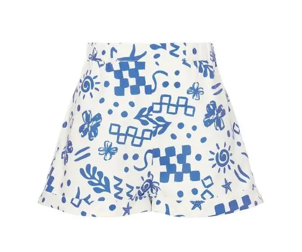 Louna White Blue Doodle Printed High Rise Shorts Size XS