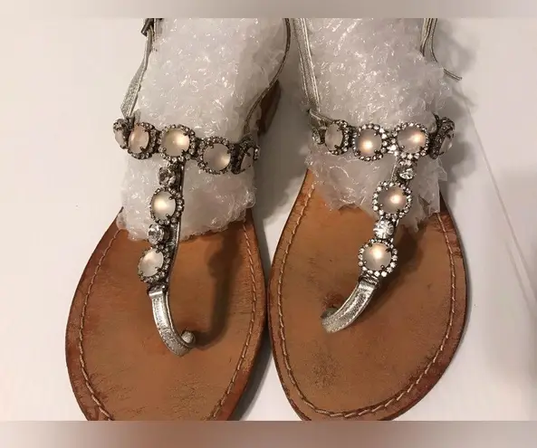 Capri Style Made in Italy leather sandals rhinestones women size 41