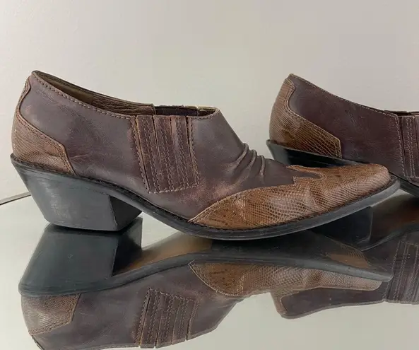 Matisse Footwear MATISSE Vintage Brown Leather Western Pointed Toe Slip On Heel Mule Ankle Boots