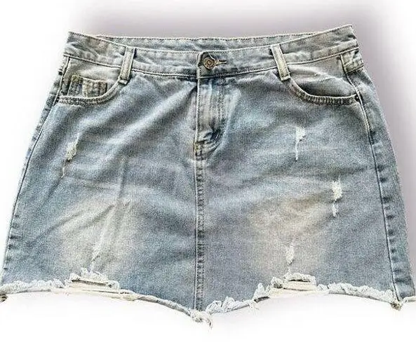 Jean Mini Skirt Denim Distressed Faded Y2K Punk Grunge Summer Festival Size 14