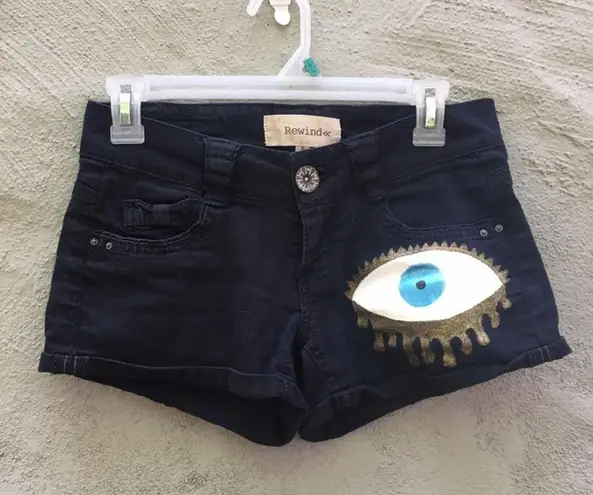 Hand Painted Black Denim Shorts Size 0