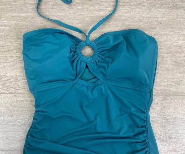 Kate Spade  Foliage Teal Green Palominos Islands Bandeau Halter Swimsuit Sz.M