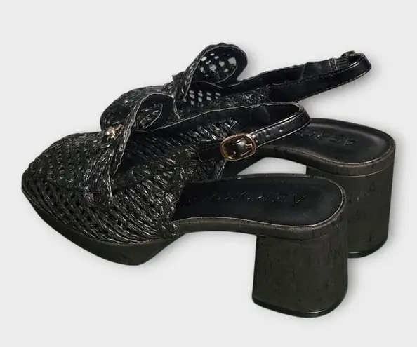 Aerosoles Womens Santiago Black Raffia Slingback Block Heel Loafers Size 10M