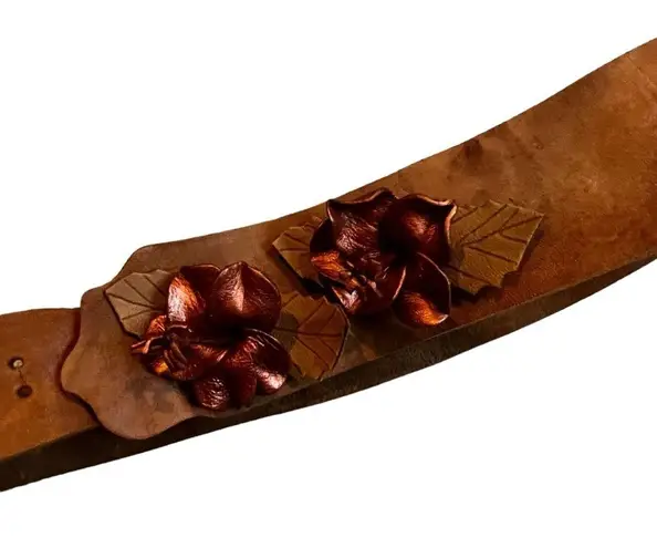 Unique Handmade Leather 3D Floral Accent Belt.