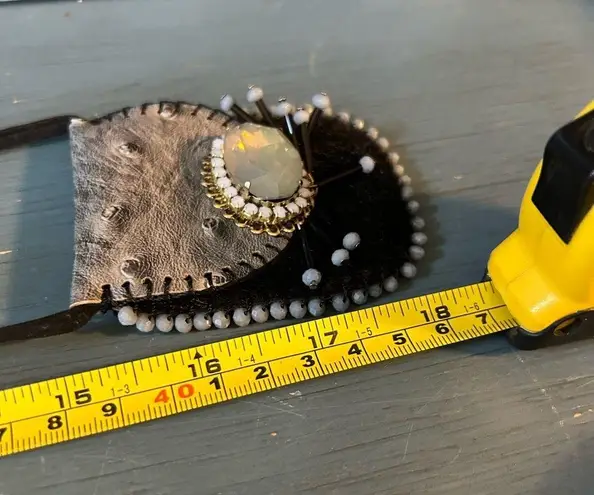 Tiny Native American Leather/Fur/Beads Medicine Bag (NWT) Black