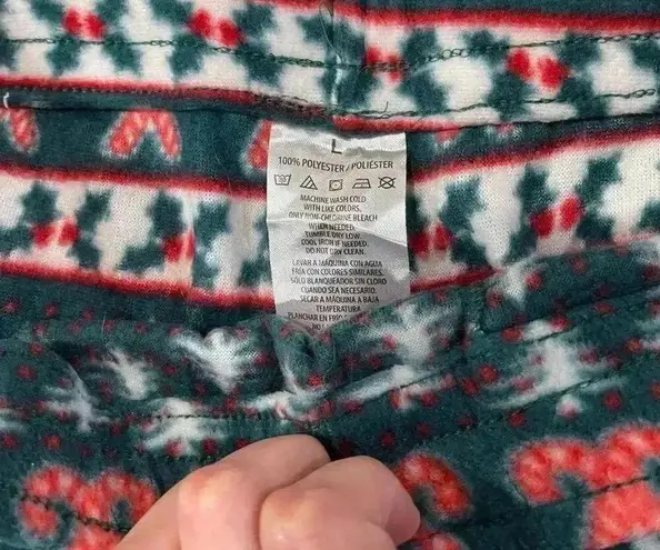 Christmas Fleece Lounge Pants Women's Large Green Candy Cane Pajama Sleepwear