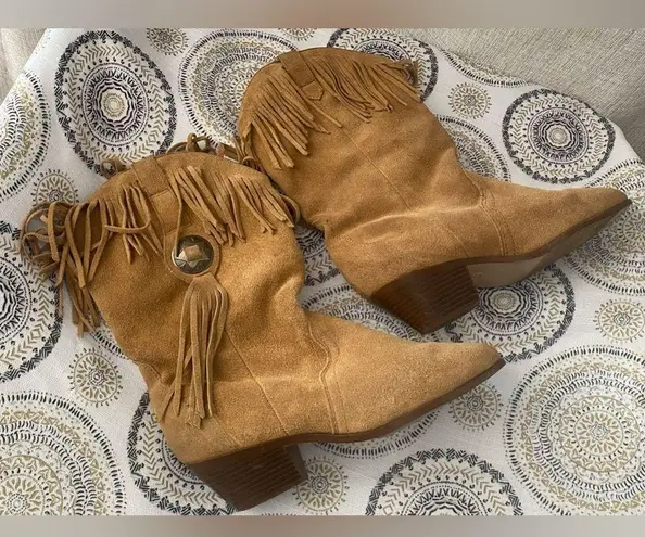 Silver Star Boots Brown Western Cowgirl Fringed Houston Suede Boots Size 8