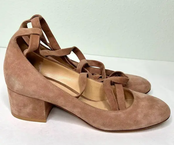 Gianvito Rossi  Suede Low Heel Pumps with Wrap Straps Mauve / Taupe Size 36.5 6