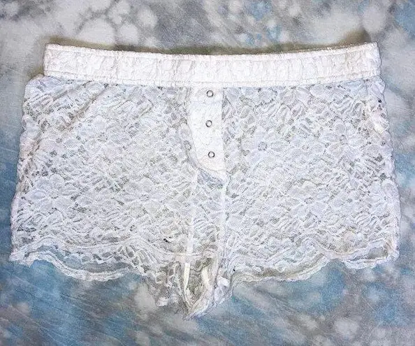 by ANTHROPOLOGIE Sheer Lace Boxer Shorts White Size Large L LOUNGEWEAR FEMININE