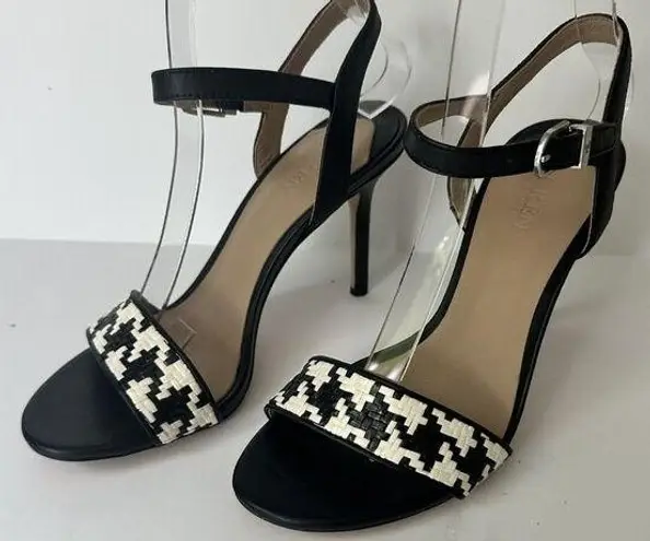 Lauren Ralph Lauren Gwen Houndstooth Black And White Leather Sandal Size 5.5 B