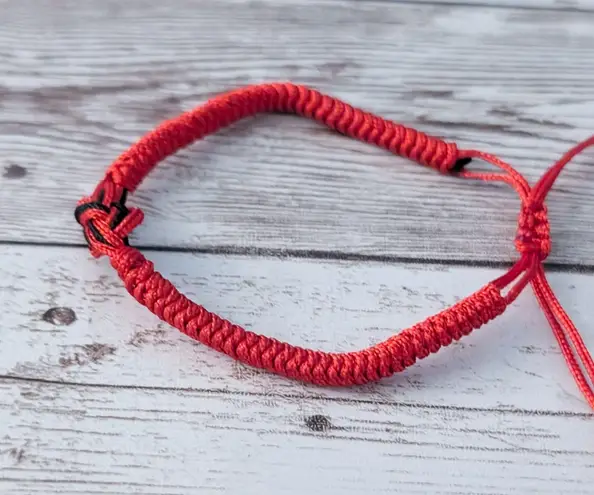 Adjustable Red Tie Bracelet with Red & Black Knot