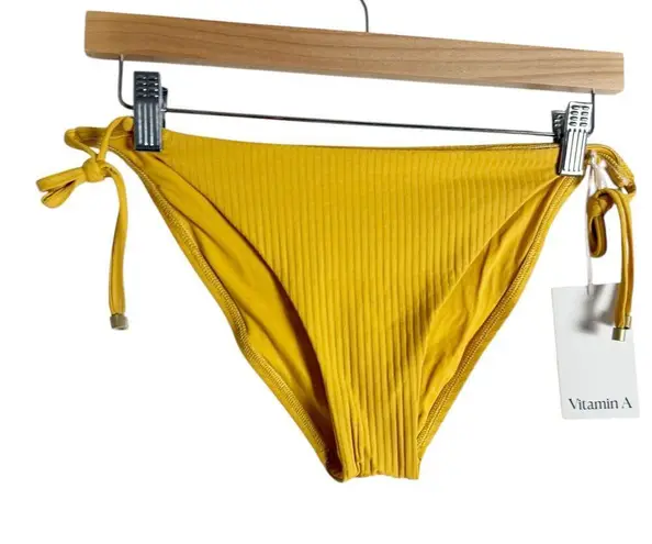 Vitamin A Elle Yellow Ribbed Classic Side Tie String Bikini Bottoms Size XXL