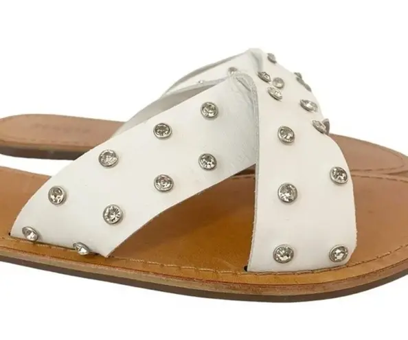 Schutz NWT Marilu Sandal White Leather Rhinestone Studded Slide Women’s Size 9.5