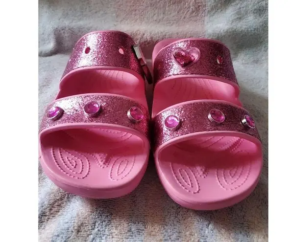 Crocs  Benefit X Limited Edition Pink Glitter Sandals Slip On Shoe Slippe…