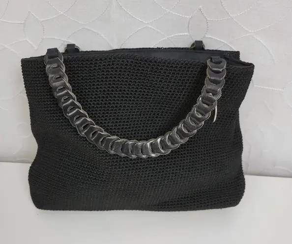 The Sak Womens Shoulder Bag One Size Black Double Leather Handle Crocheted Purse