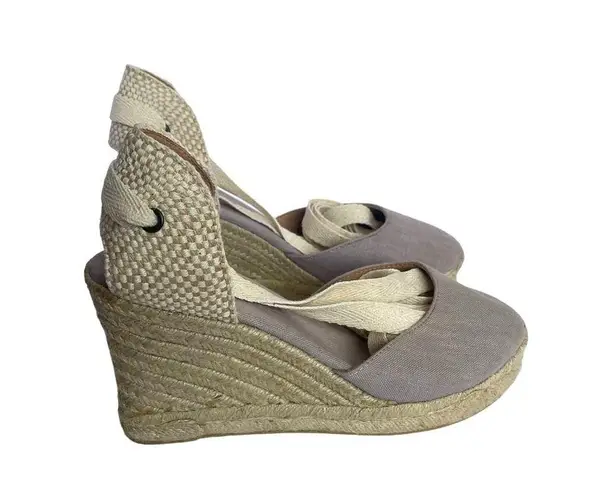 Soludos Marseille Wedge Ankle Tie Beige Neutral Linen Spain Size 8.5