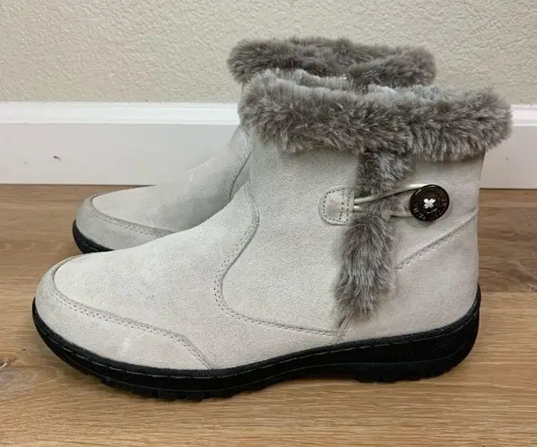 Khombu Iris Plush Faux Fur Gray Suede Winter Ankle Boots