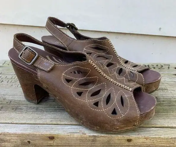 Dansko Rowena Butterfly Brown Leather Slingback Heels Size 40