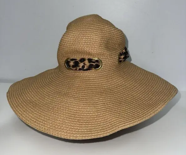Adrienne Vitadinni Floppy Hat Womens O/S Wide Brim Sun Tan Leopard Print Summer
