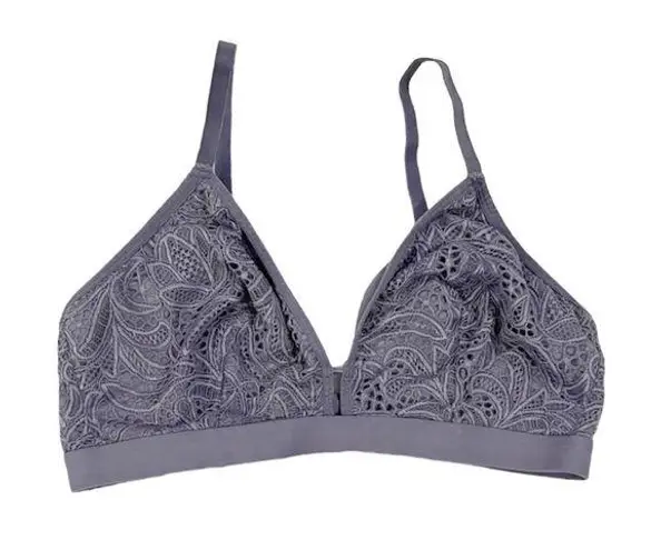 Lively Floral Lace Keyhole Busty Bralette No Wire Gray Size 1 (32DD, 33D/DD)