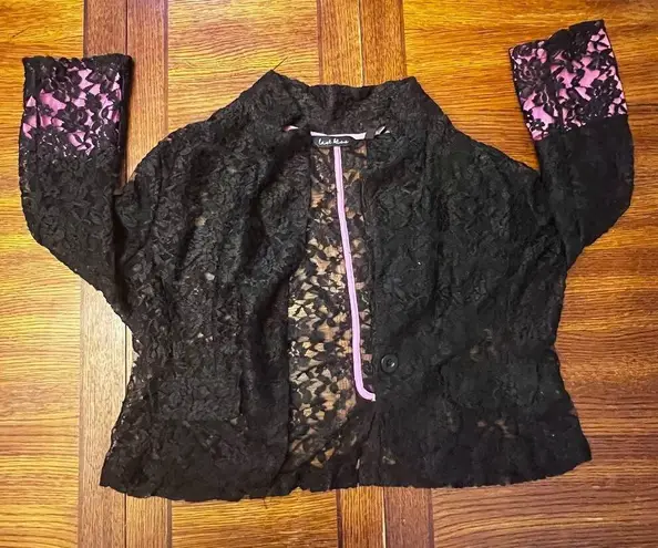 Last Kiss  Vintage 80's Madonna Style Black Lace Hot Pink Blazer Jacket XL