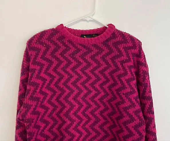 VINTAGE LIZ SPORT Magenta Pink Purple Chevron Stripe Tunic WOOL Blend Sweater M Size M