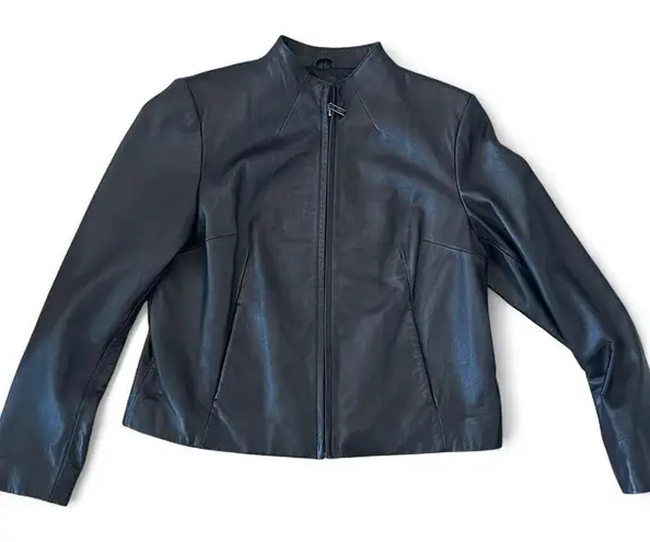 Siena Studio Black Lambskin Leather Jacket Zip Front Collarless Size Large