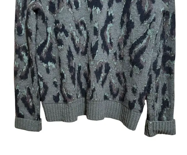 Derek Lam 10 Crosby Evan Sweater XS Green Multi Textured Leopard Alpaca Wool
