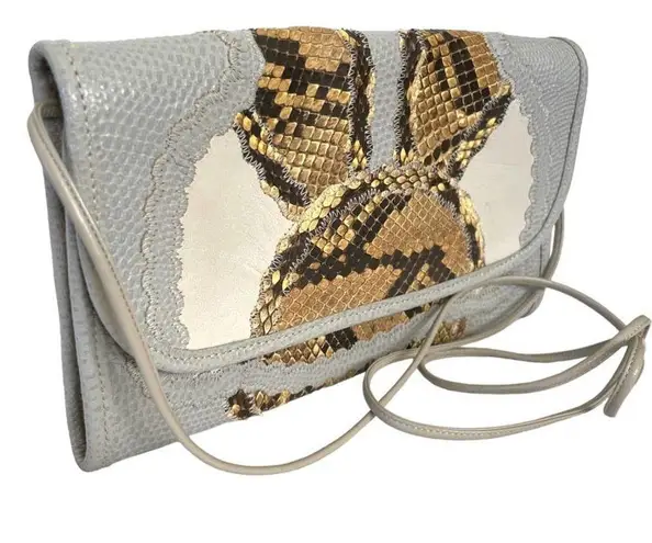 Carlos Falchi Vintage Snakeskin Reptile Gray Leather Clutch Purse Shoulder Bag Multiple