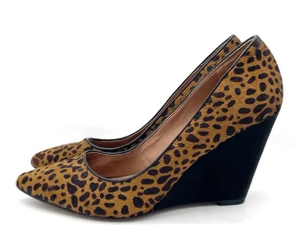 Ava & Aiden Leopard Print Calf Hair Pointed Toe Wedge Heels Black & Tan Size 9.5