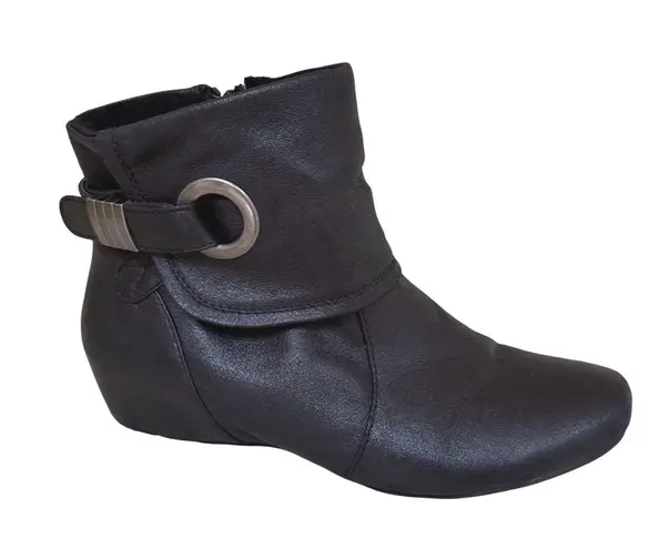 Bare Traps Sandee Black Leather Ankle Booties Buckle Zipper Women's Size 8.5M thumbnail 1