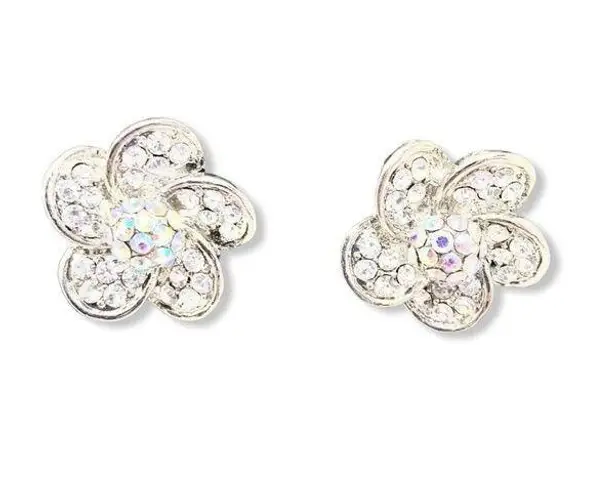 Crystal Cluster Flower Aurora Borealis Center Stud Earrings NOS New Blingy