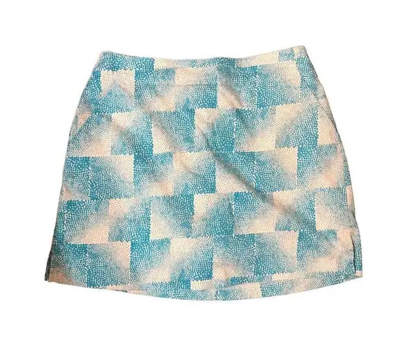 Lady Hagen  Size 4 Golf Skirt Skort Turquoise Blue Dot Square Cotton EUC