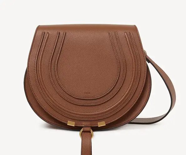 Chloé Chloe Marcie Medium Grained Leather Saddle Crossbody Bag Tan