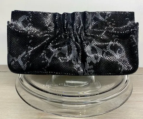 Sabina New York Black Leather Snakeskin Embossed Evening Bag Clutch Purse