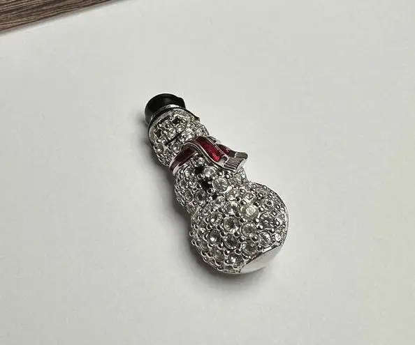 Swavorski Swarovski Crystal Snowman Brooch Pin Clear Pave Crystals Red & Black Enamel