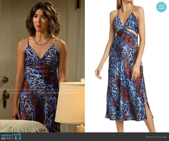 Jonathan Simkhai Standard Eliza leopard print cutout satin midi slip dress large