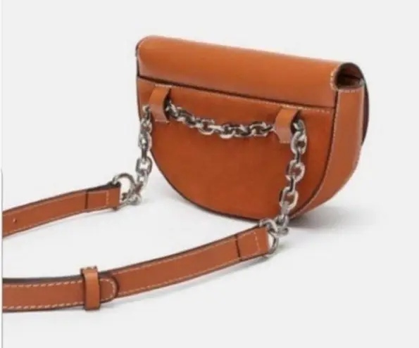 ZARA 100% leather and chain waist belt bag with silver hardware