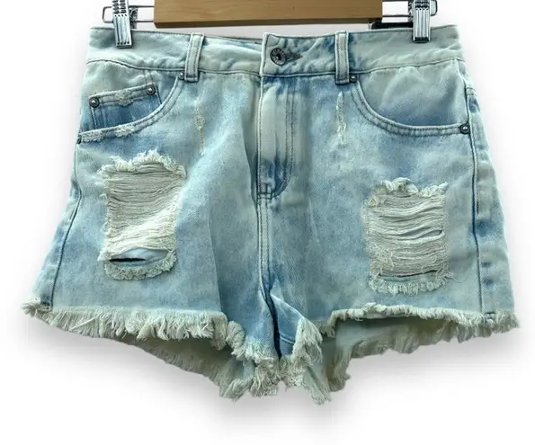 Gef France Light Acid Wash Distressed Skinny Fit Lepi Denim Shorts Size 6 Blue