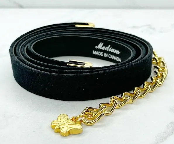 Black Faux Leather Belt Butterfly Charm Gold Chain Accents Medium (M) ✨