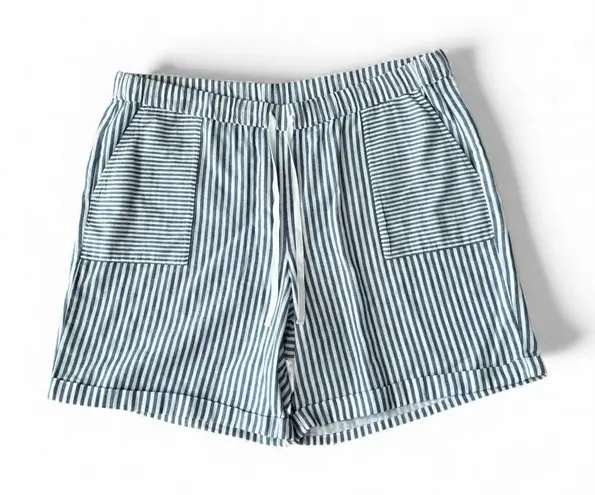 J. Jill Blue White Striped Casual Cotton Shorts Womens XL Drawstring Pockets NEW