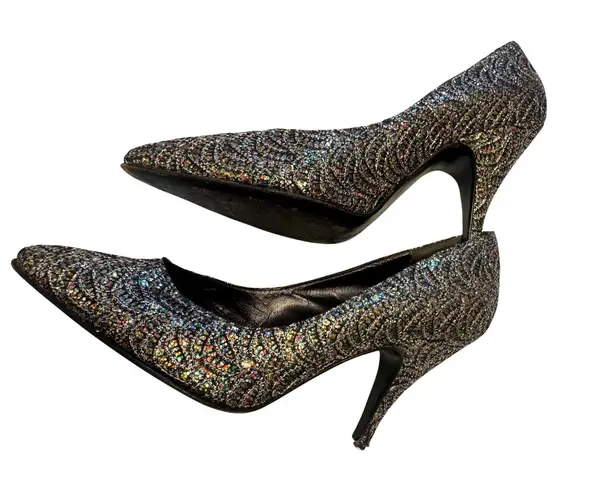 Simona Made in Italy Pointed Toe Heels Glitter Sparkle Party Shoes Black Size 7