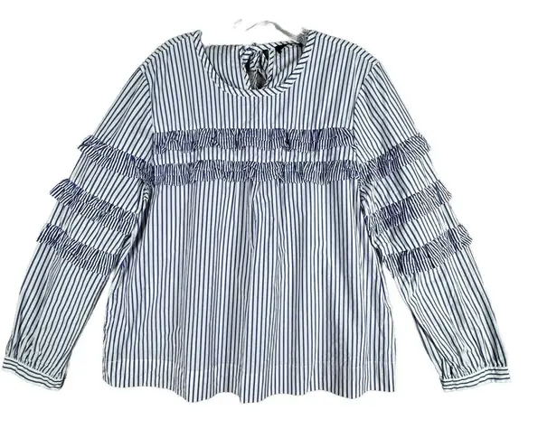 J Crew Shirt Womens Large Blue White Stripe Brunswick Preppy Bohemian Nautical