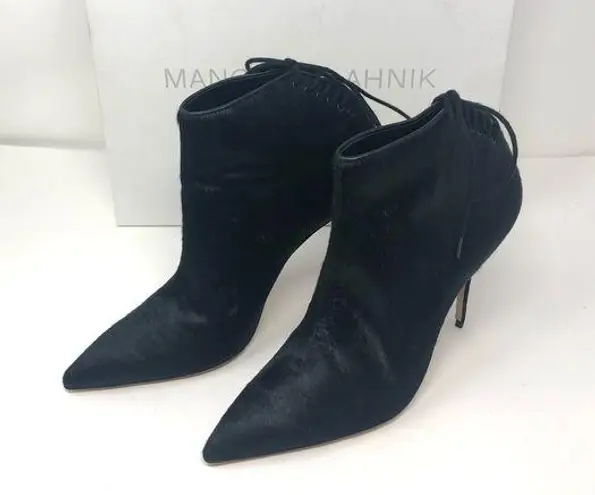 Manolo Blahnik black calf hair pointed booties, size 40, NWOT