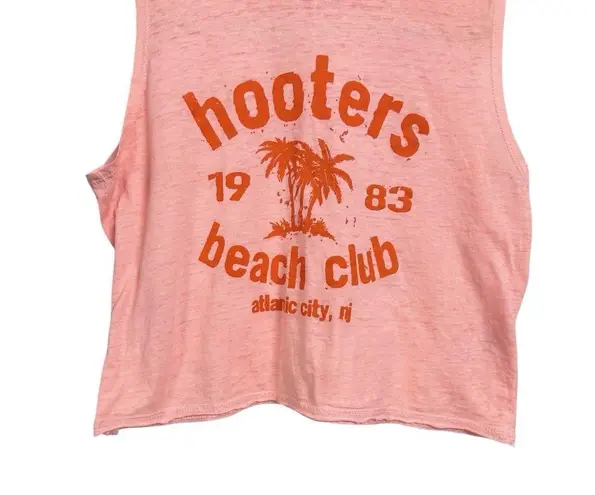 Hooters Women’s Sz M Palm Tree Orange Pink Crop Top Sleeveless Beach Club 1983